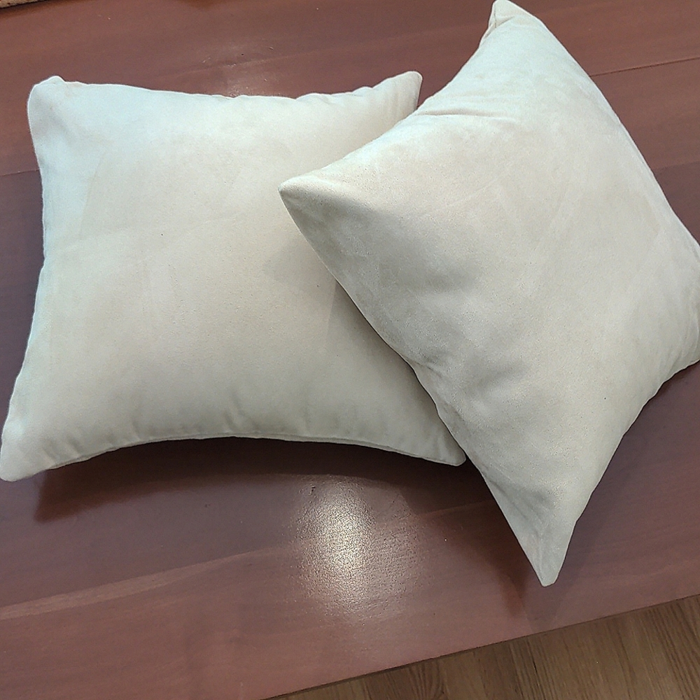 Throw Accent Pillows Set of 2 Faux Suede Beige Tan 15" x 15" Includes Inserts